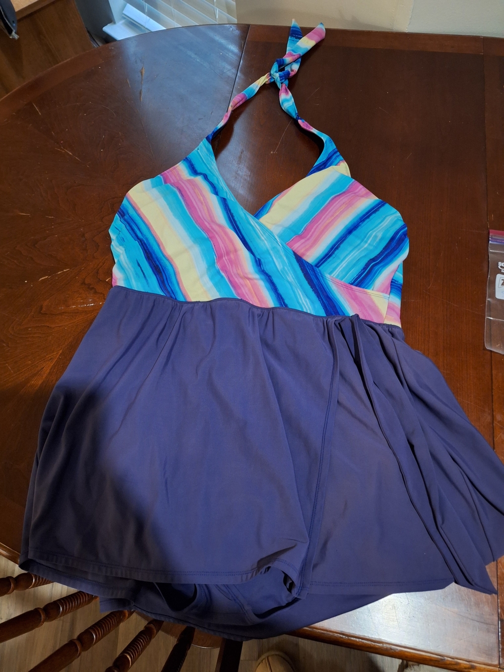 Womens Multicolor Stripe and Navy Swimdress